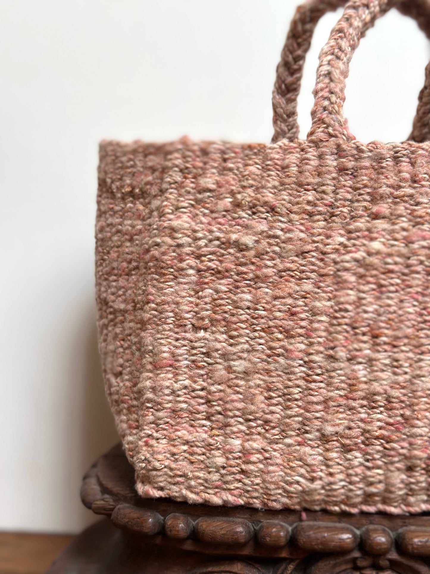 Sophie Digard Small Pink Crochet Wool Basket Bag