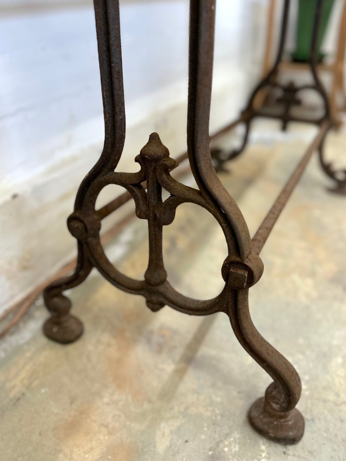 Antique French Rustic Outdoor Table With Cast Iron Base