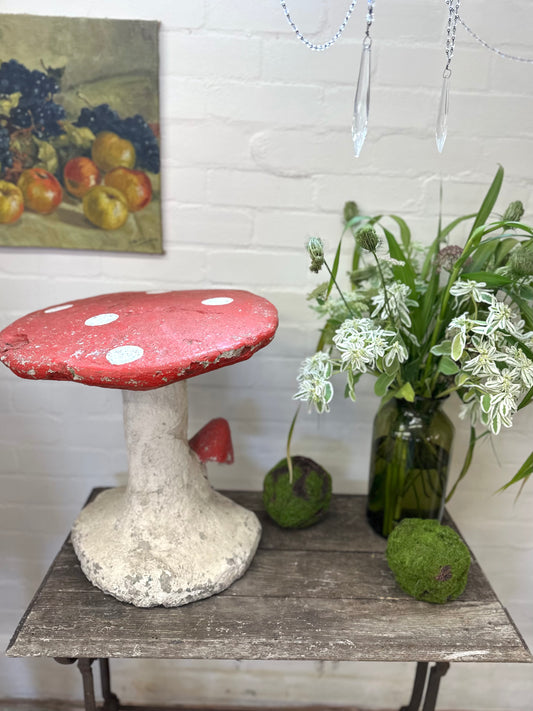 Antique French Large Outdoor Concrete Mushroom With Spots
