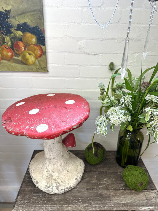 Antique French Large Outdoor Concrete Mushroom With Spots