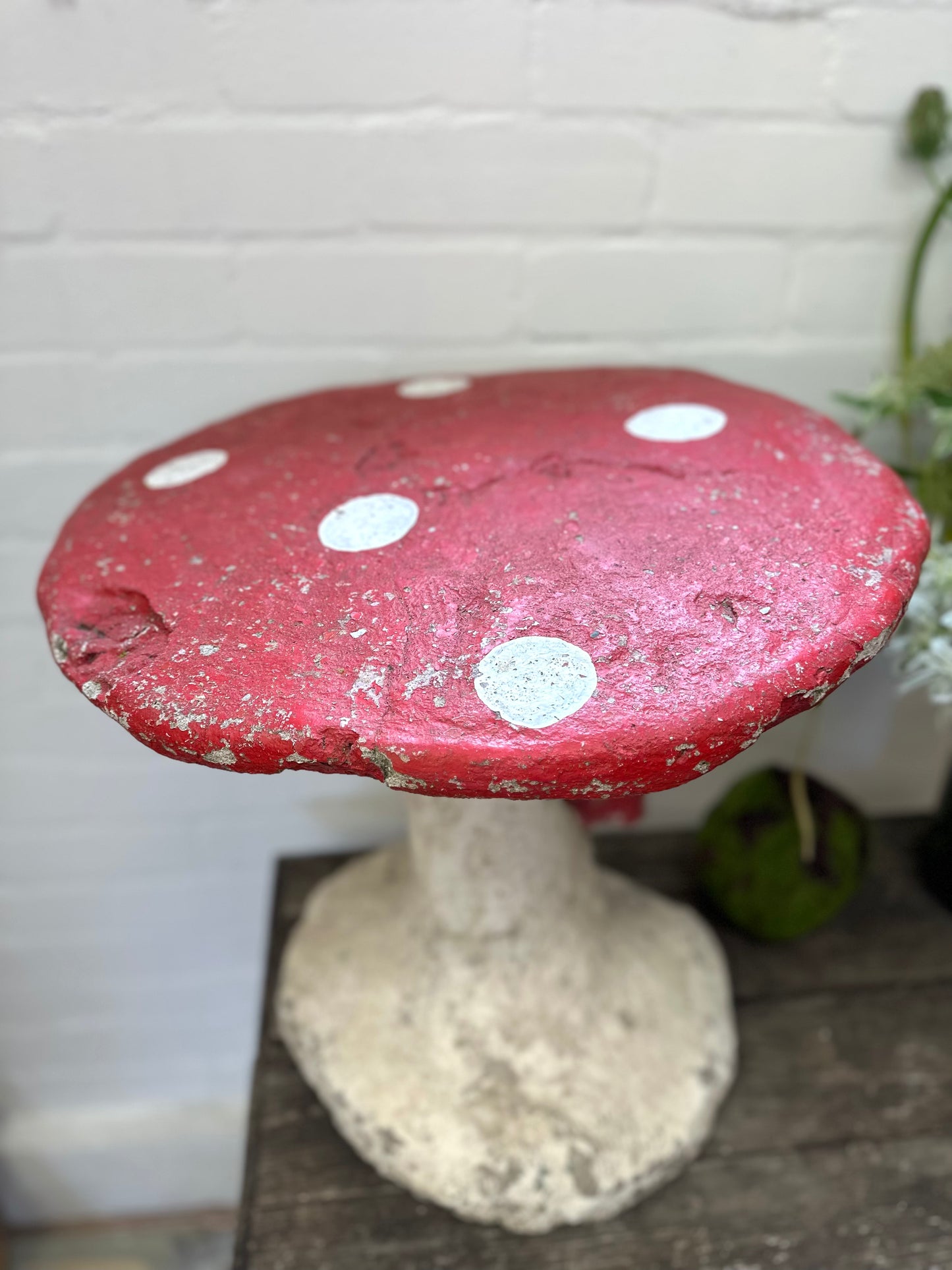 Antique French Large Outdoor Concrete Mushroom With Spots