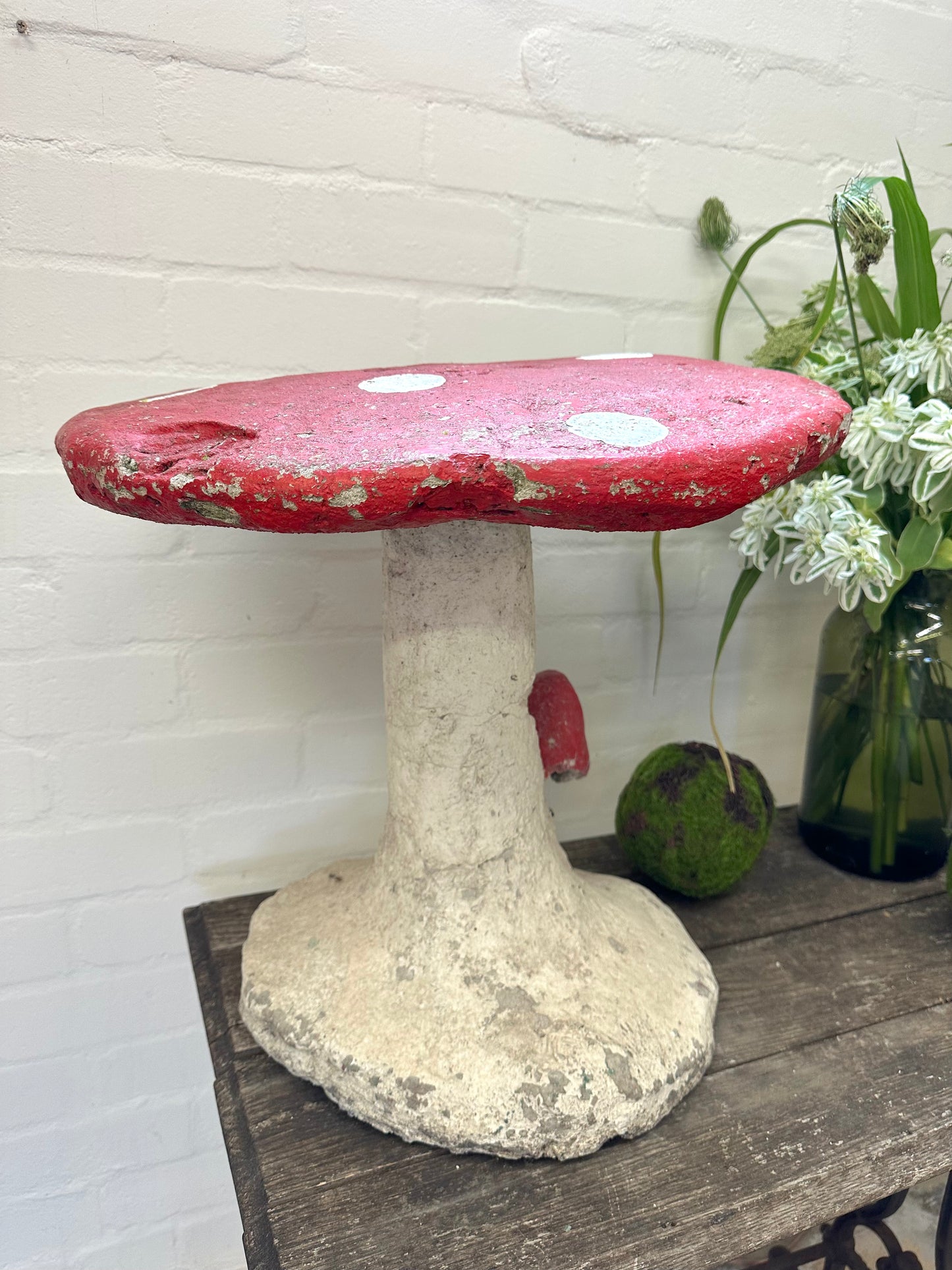 Antique French Large Outdoor Concrete Mushroom With Spots