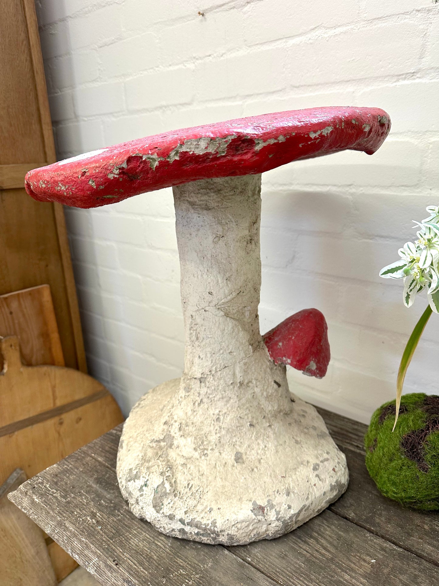 Antique French Large Outdoor Concrete Mushroom With Spots