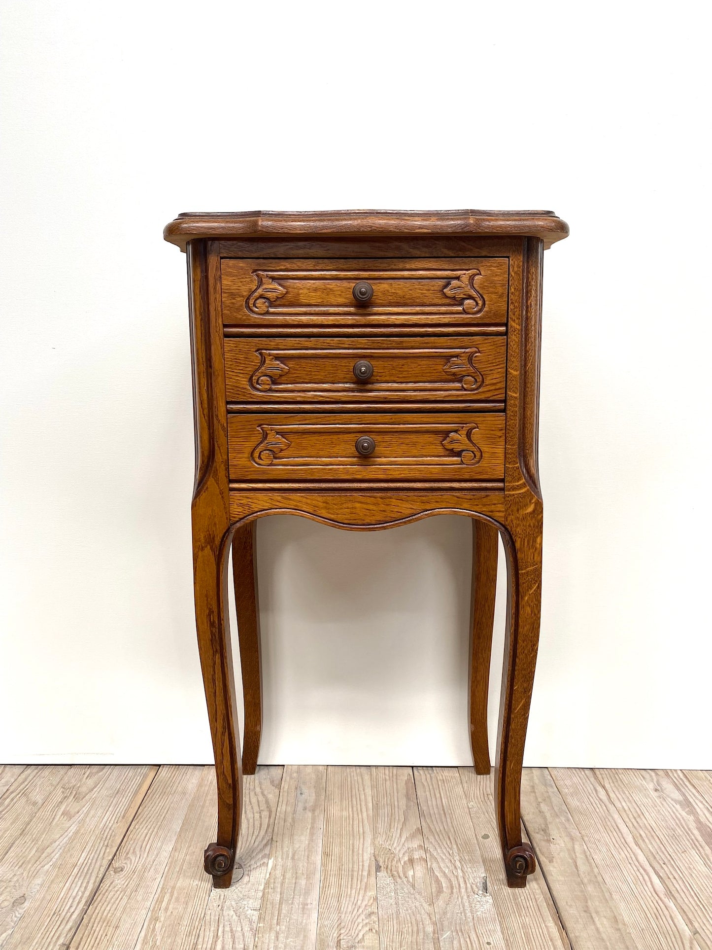 Antique French Louis XV Petite 3 Drawer Bedside Table