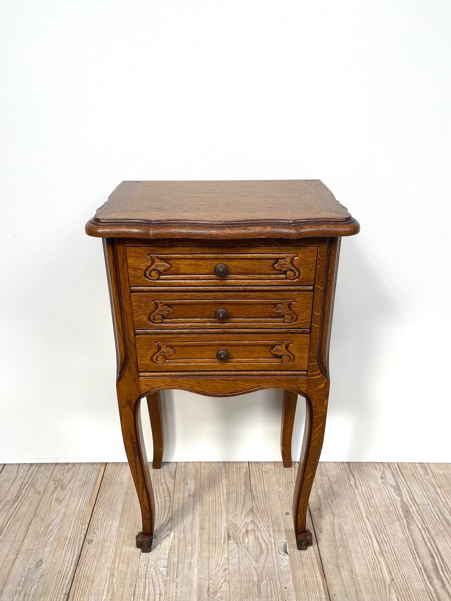 Antique French Louis XV Petite 3 Drawer Bedside Table