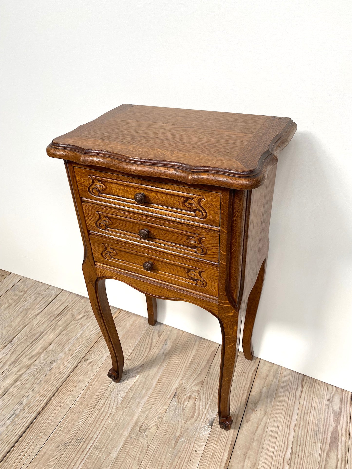 Antique French Louis XV Petite 3 Drawer Bedside Table