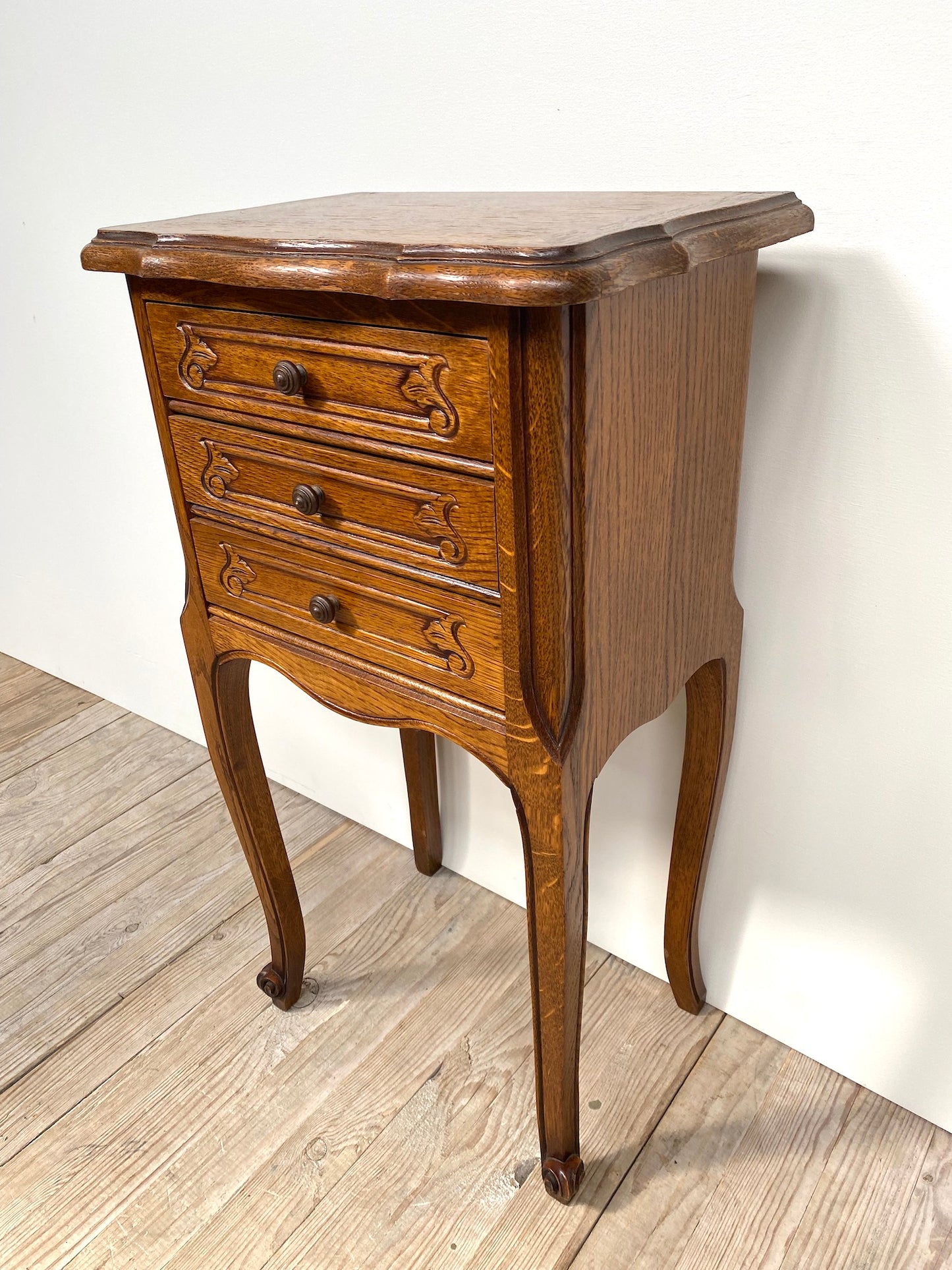 Antique French Louis XV Petite 3 Drawer Bedside Table
