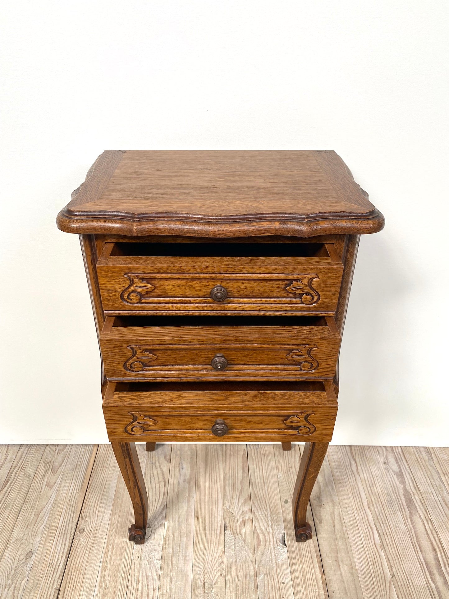Antique French Louis XV Petite 3 Drawer Bedside Table