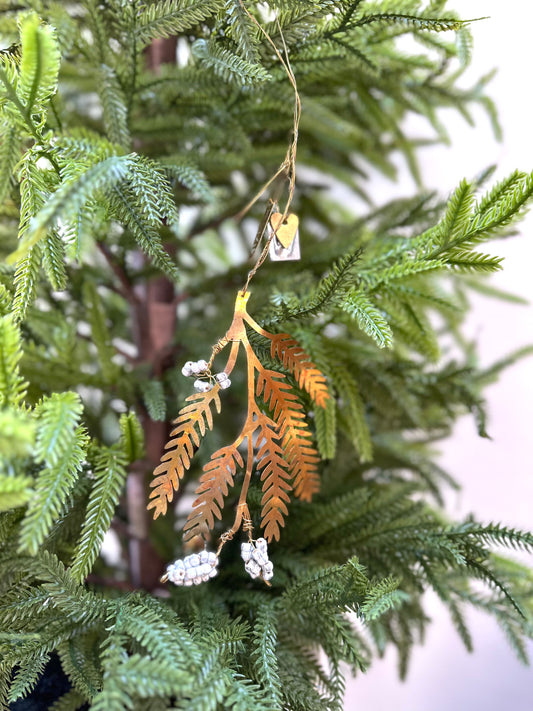 Walther & Co. Brass Pine Branch Ornament With White Berries