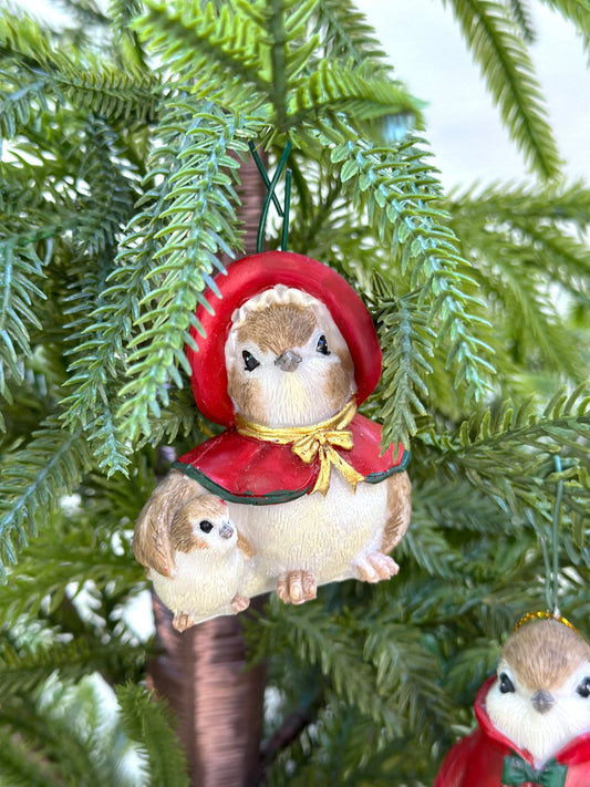 Red Woodland Birds - Pair Hanging Ornaments