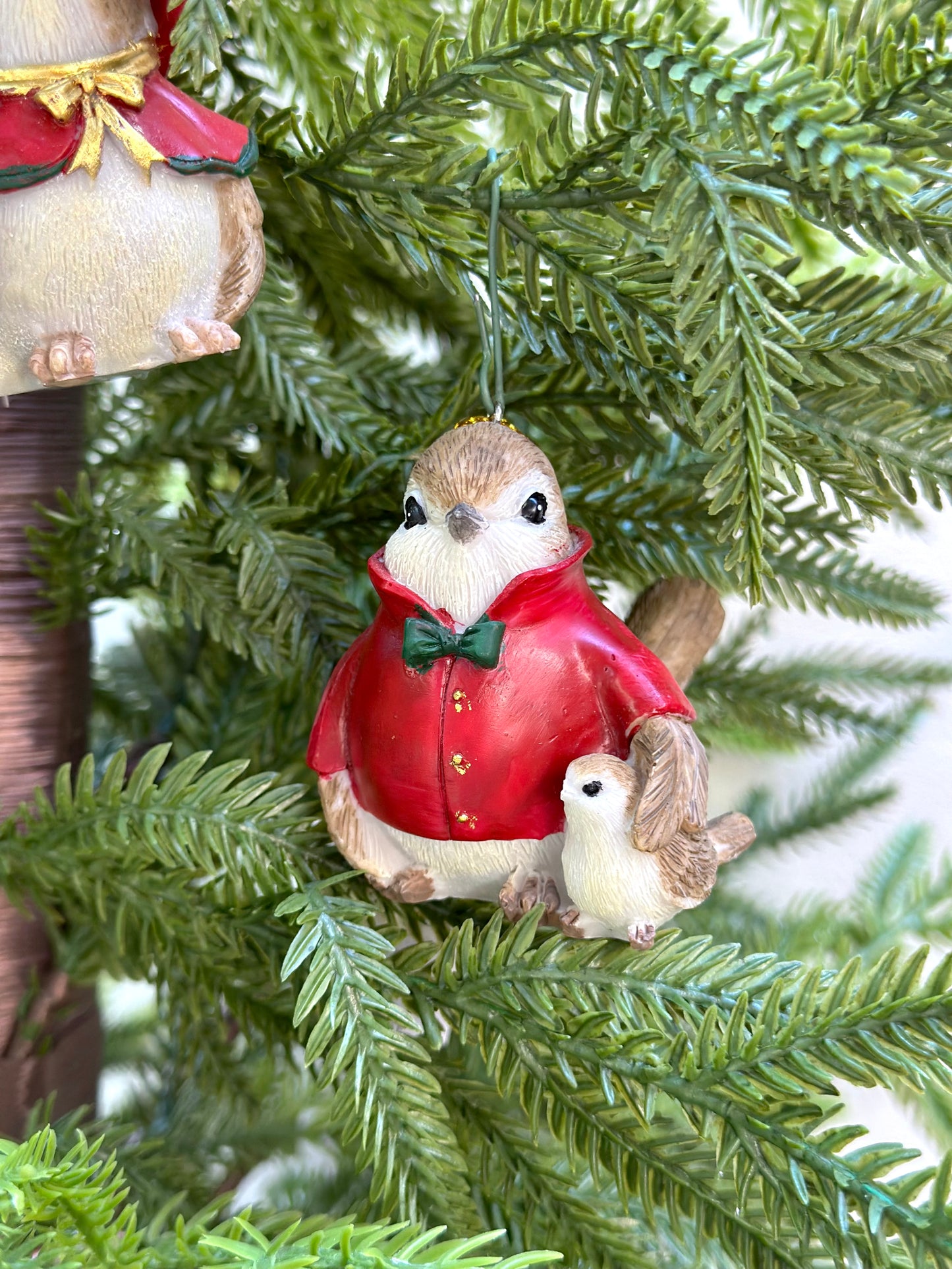 Red Woodland Birds - Pair Hanging Ornaments