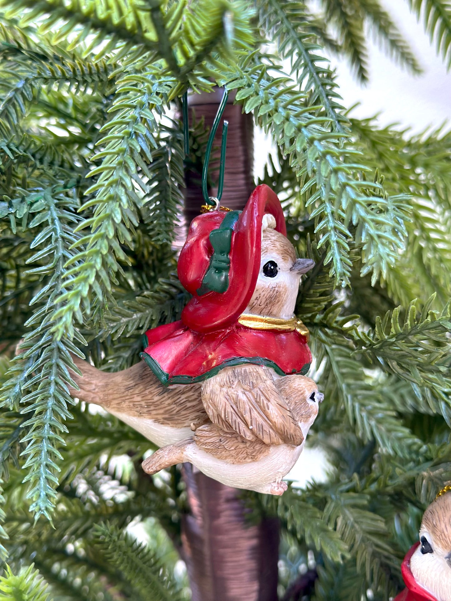 Red Woodland Birds - Pair Hanging Ornaments