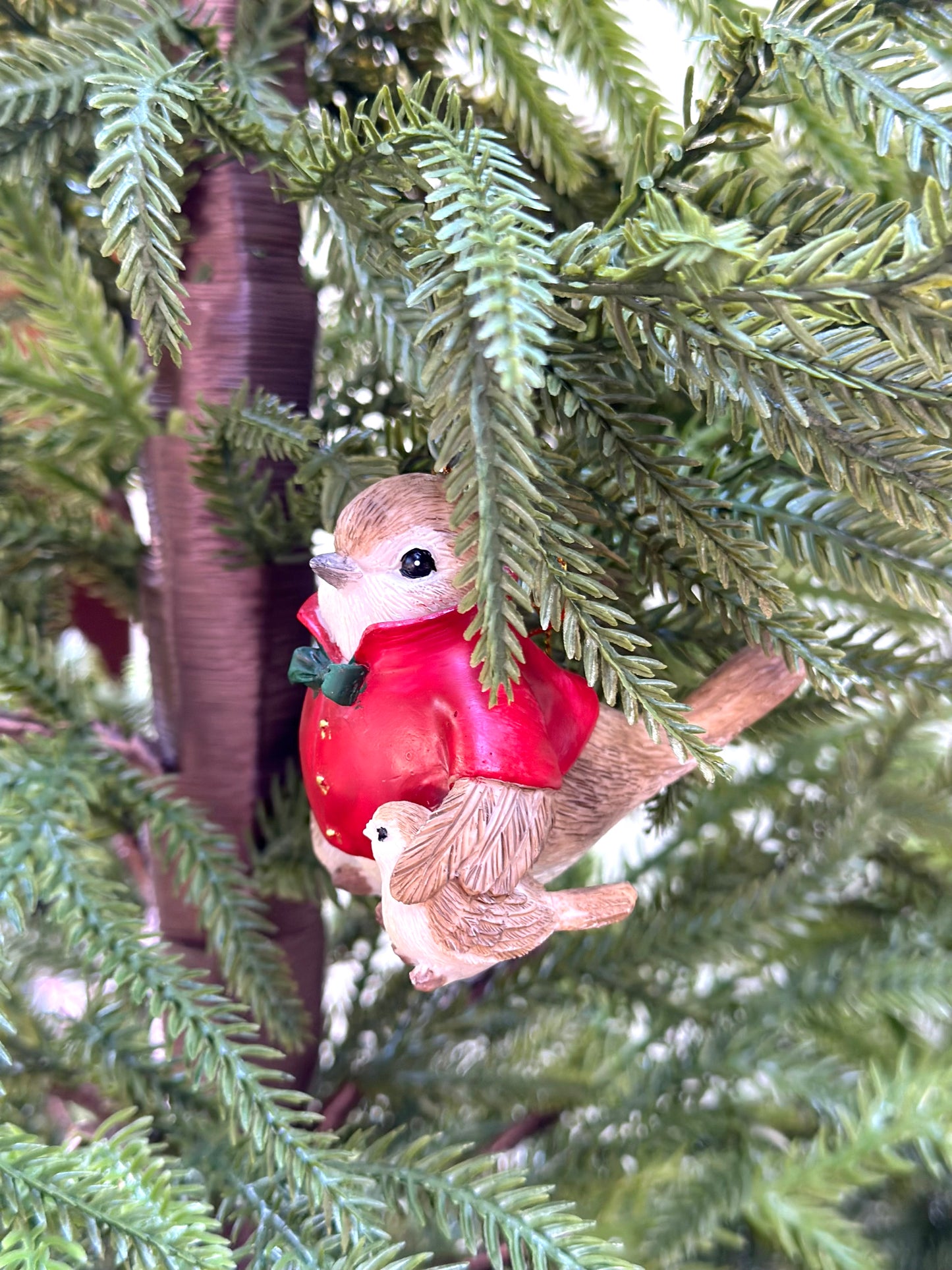Red Woodland Birds - Pair Hanging Ornaments