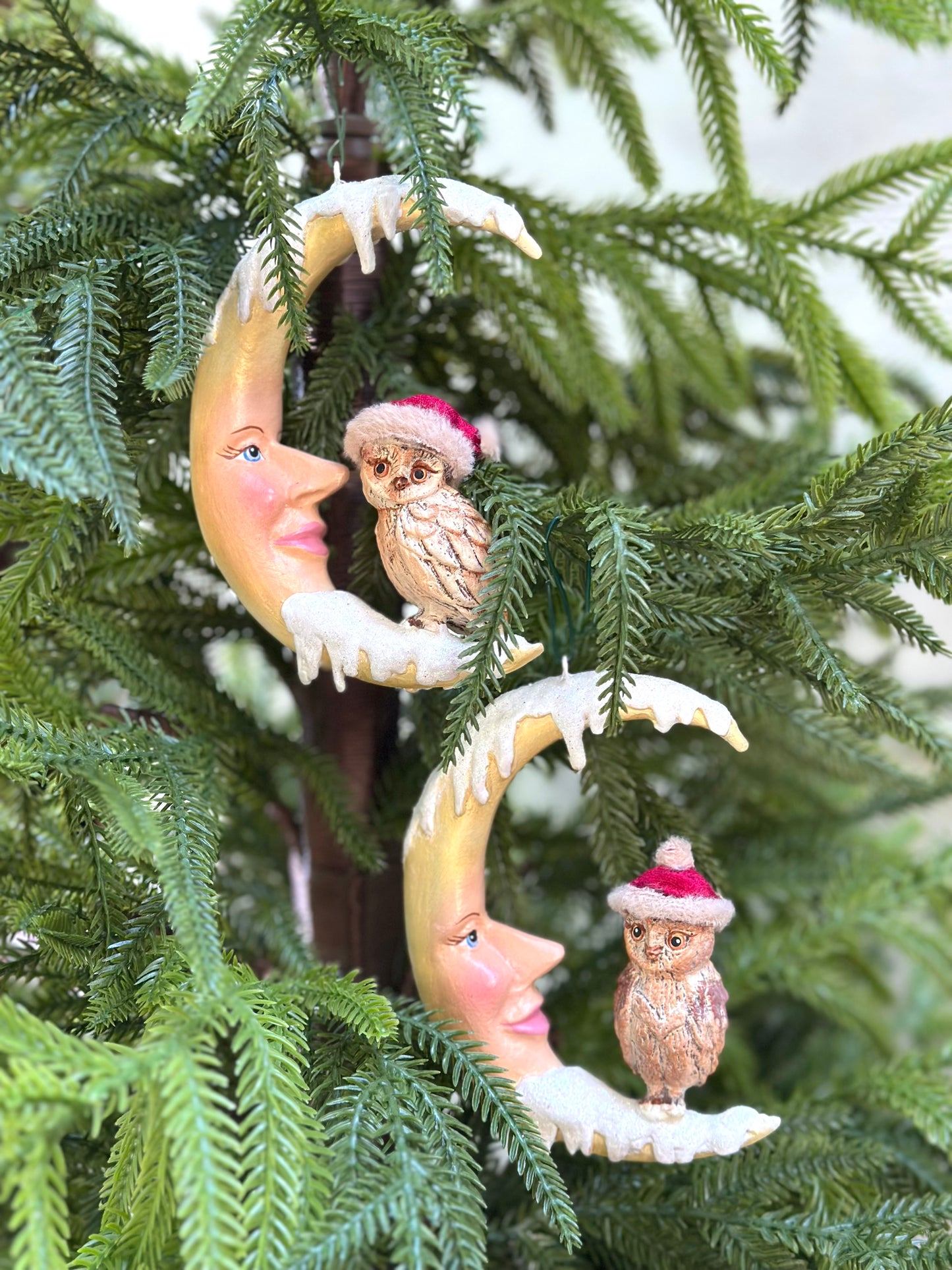 Woodland Owl on Moon - Hanging Ornaments