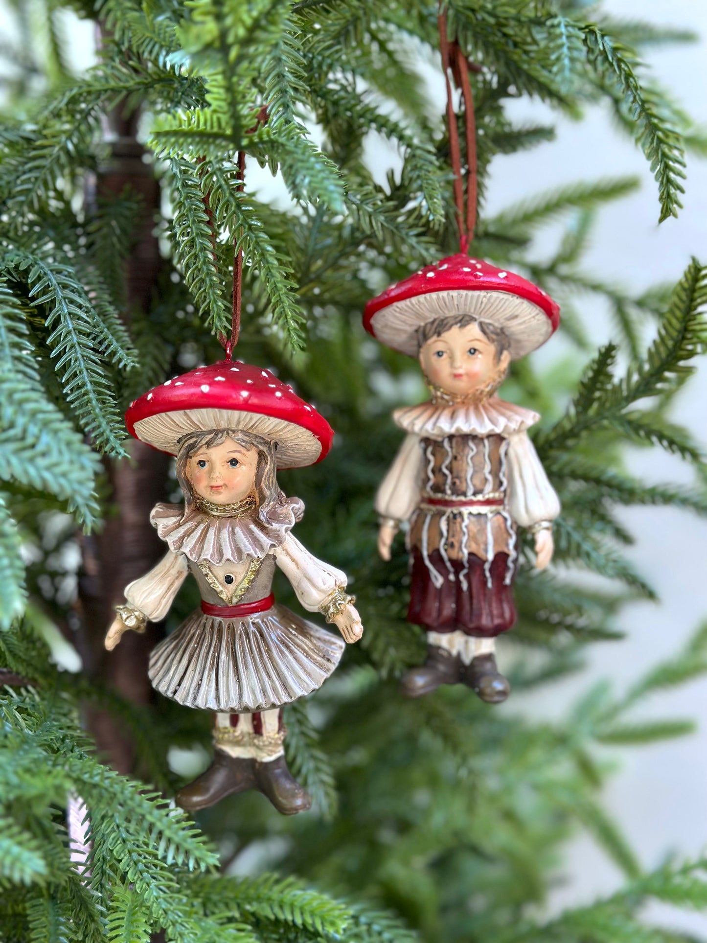 Woodland Mushroom Children - Pair Hanging Ornaments