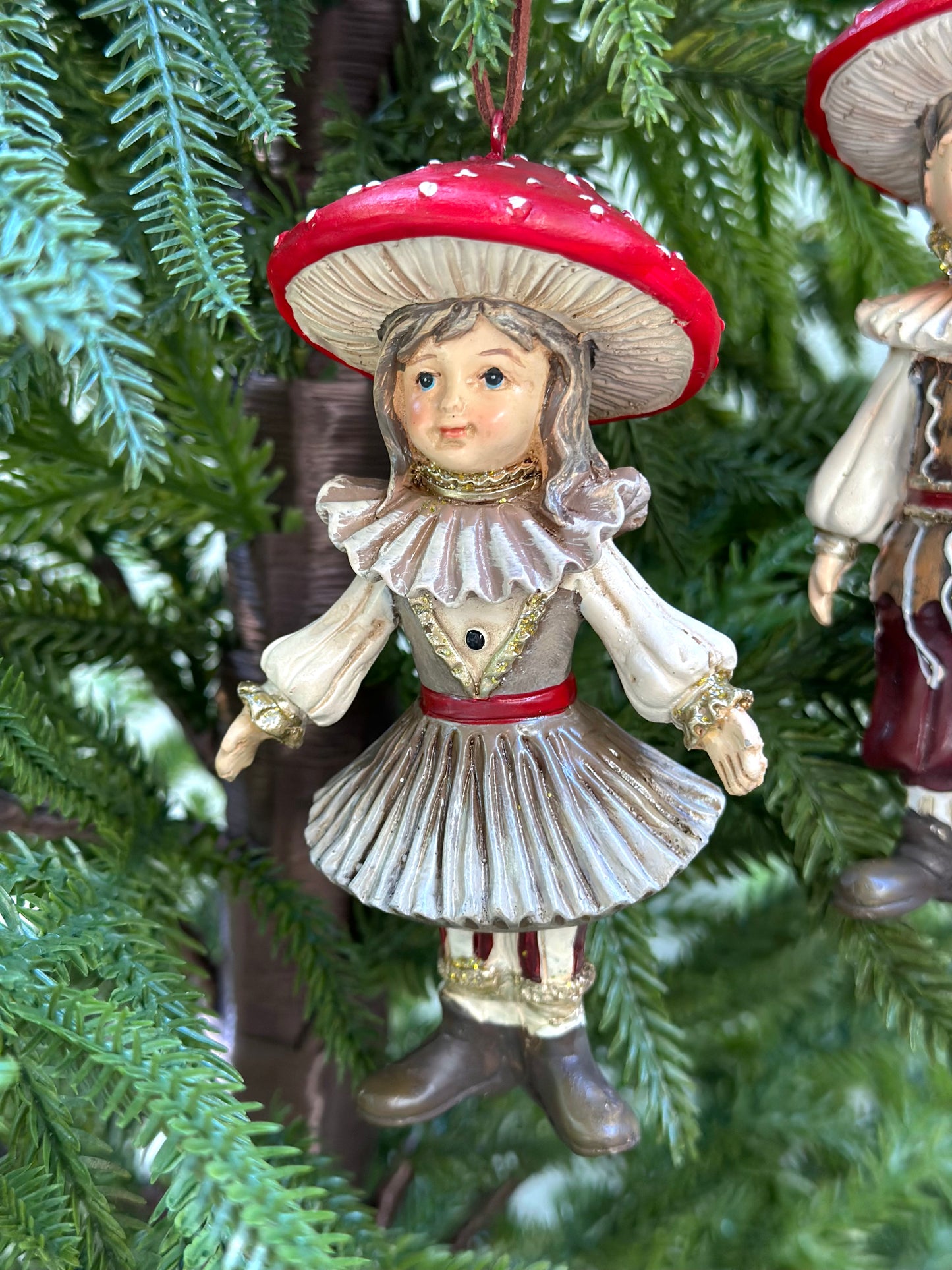 Woodland Mushroom Children - Pair Hanging Ornaments