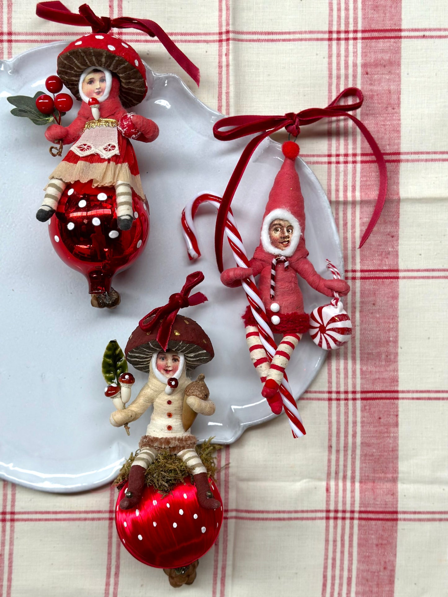 Vintage by Crystal Handspun Cotton Mushroom & Candy Cane Children