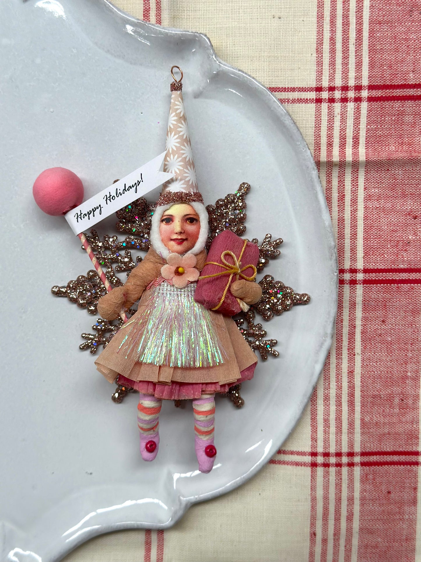 Vintage by Crystal Handspun Cotton Pink Hanging Ornaments