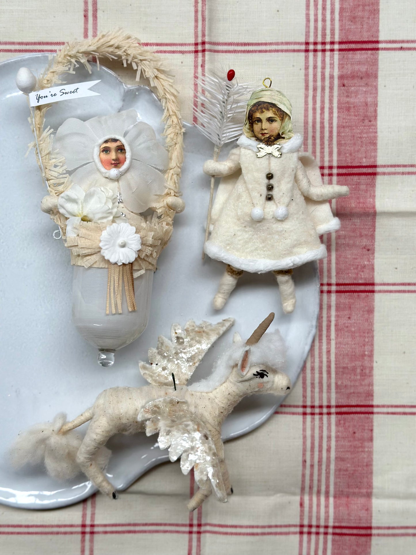 Vintage by Crystal Handspun Cotton Cream Hanging Ornaments