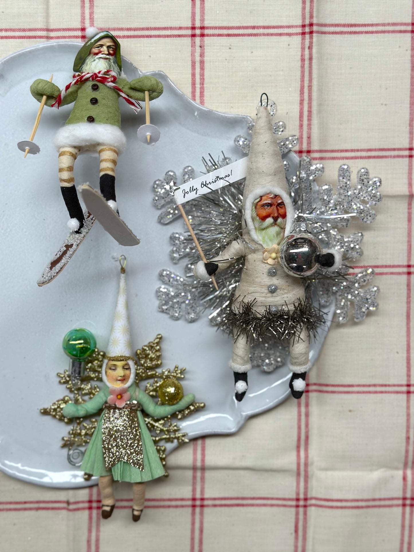 Vintage by Crystal Handspun Cotton Green & Silver Ornaments