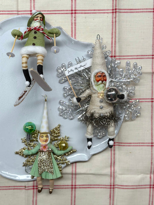 Vintage by Crystal Handspun Cotton Green & Silver Ornaments