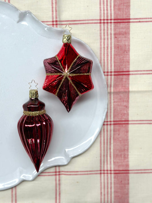 German Glass Christmas Ornament Set - Red & Gold Pair