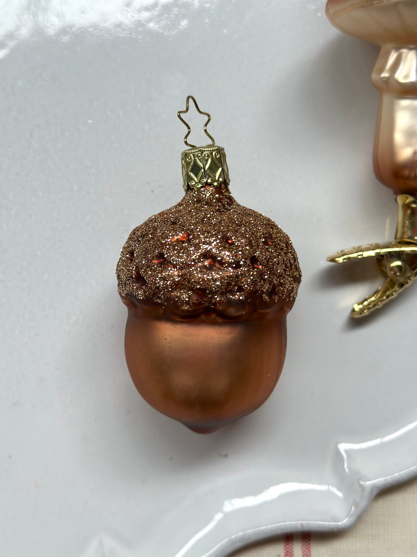 German Glass Christmas Ornament Set - Bronze Mushroom & Acorn