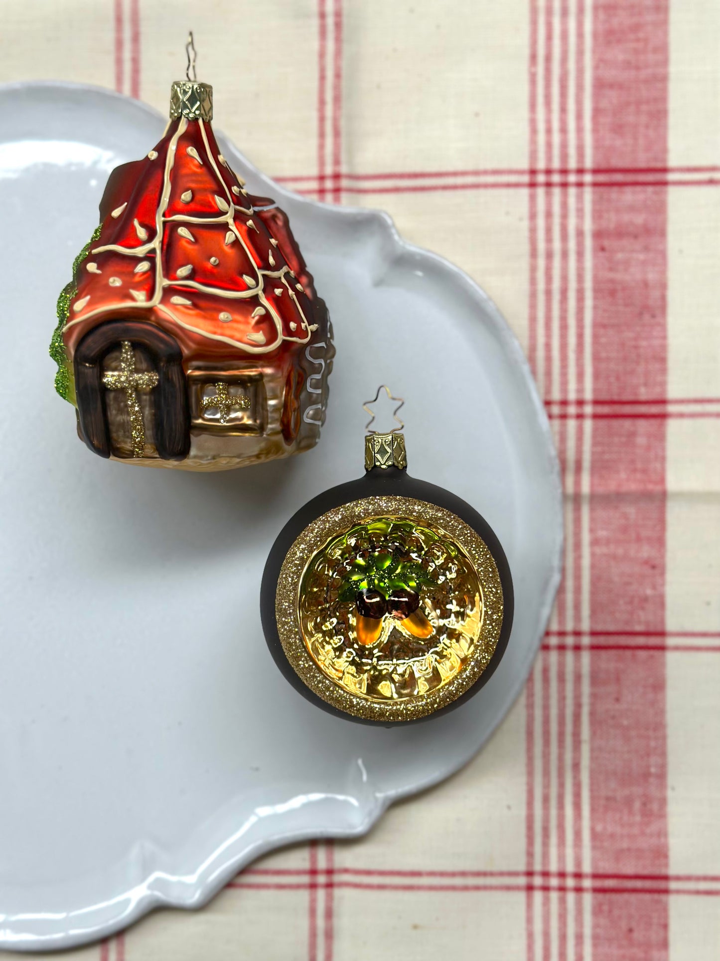 German Glass Christmas Ornaments - Gingerbread House or Acorn Bauble