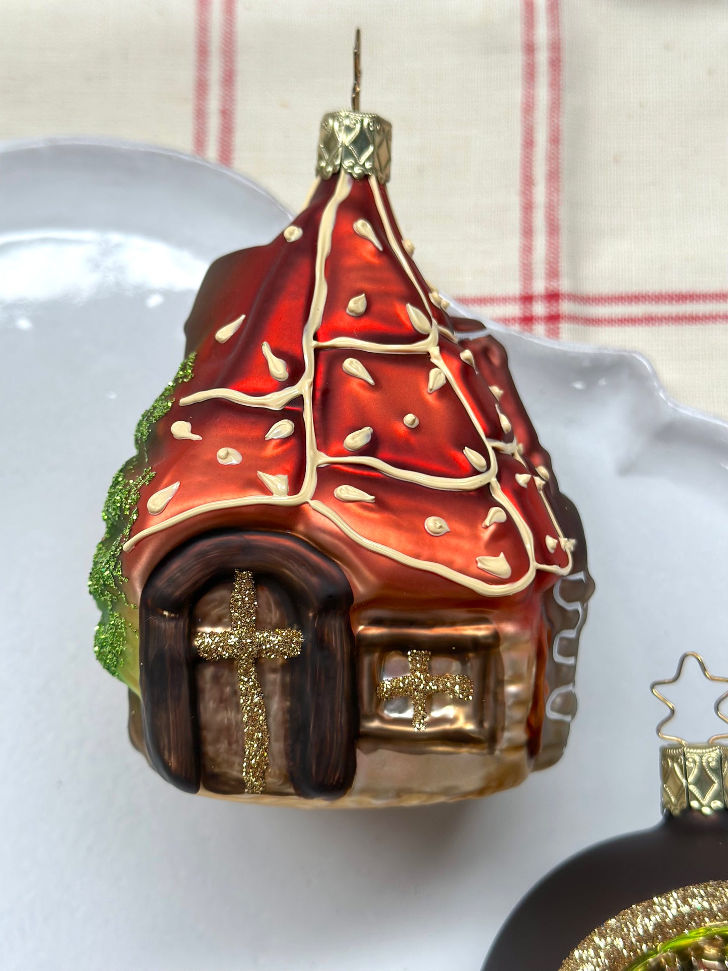 German Glass Christmas Ornaments - Gingerbread House or Acorn Bauble