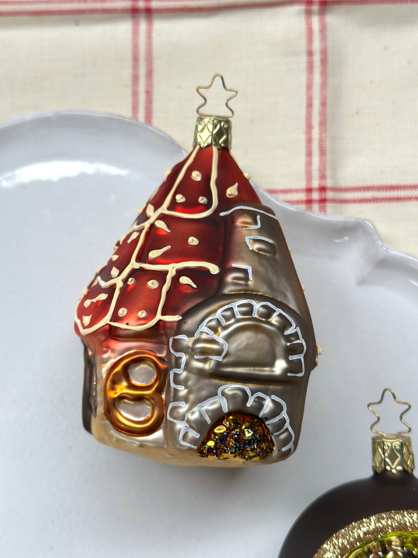 German Glass Christmas Ornaments - Gingerbread House or Acorn Bauble