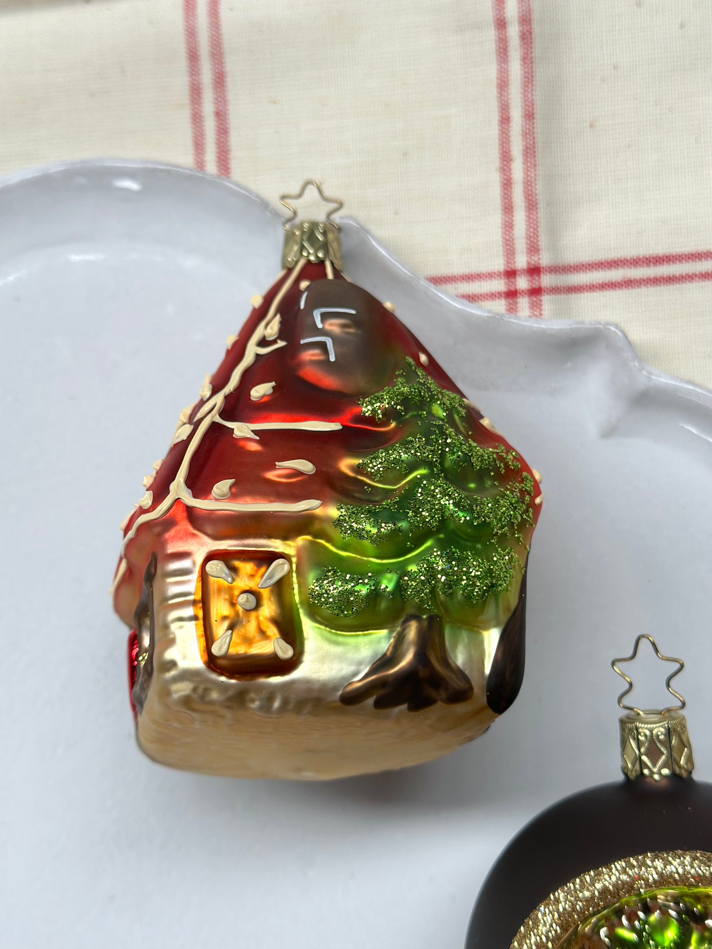 German Glass Christmas Ornaments - Gingerbread House or Acorn Bauble