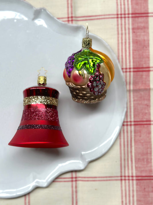 German Glass Christmas Ornaments - Fruit Basket Or Stripe Bell