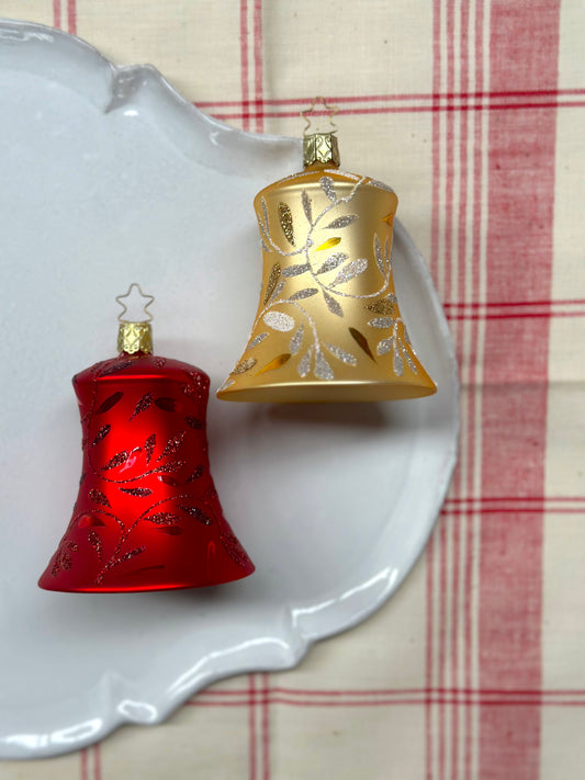 German Glass Christmas Ornaments - Gold Or Red Bells
