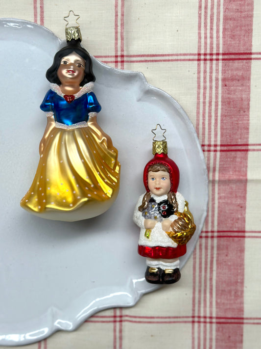German Glass Christmas Ornaments - Fairytale Snow White Or Red Riding Hood