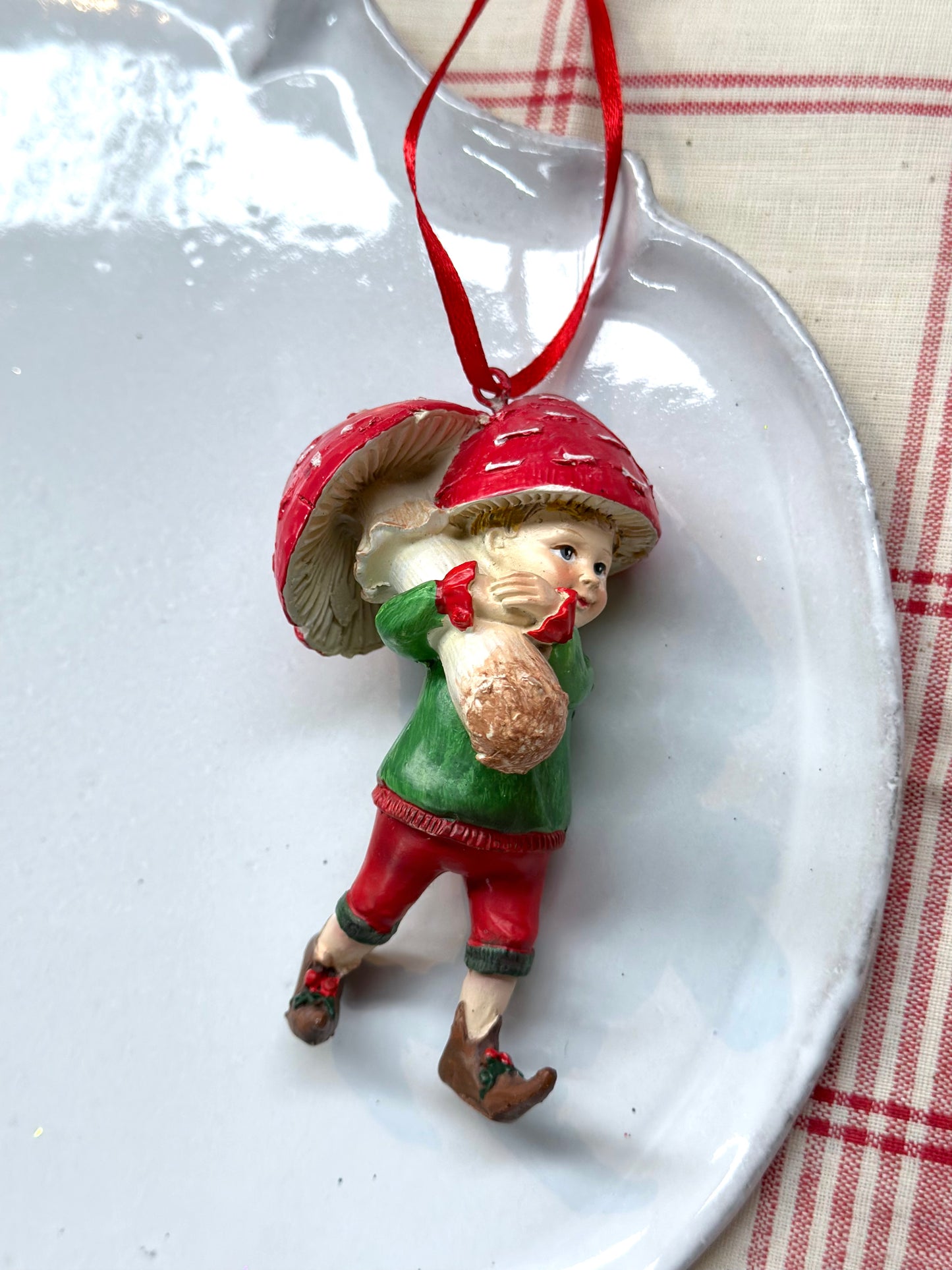 Mushroom Elves - Pair Hanging Ornaments - Woodland Christmas