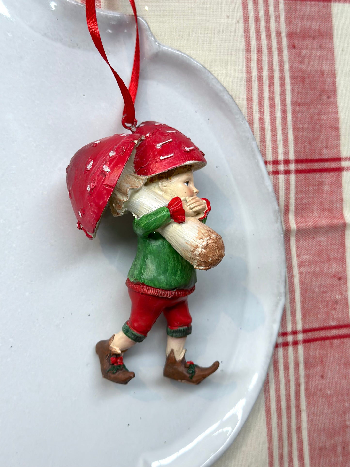Mushroom Elves - Pair Hanging Ornaments - Woodland Christmas