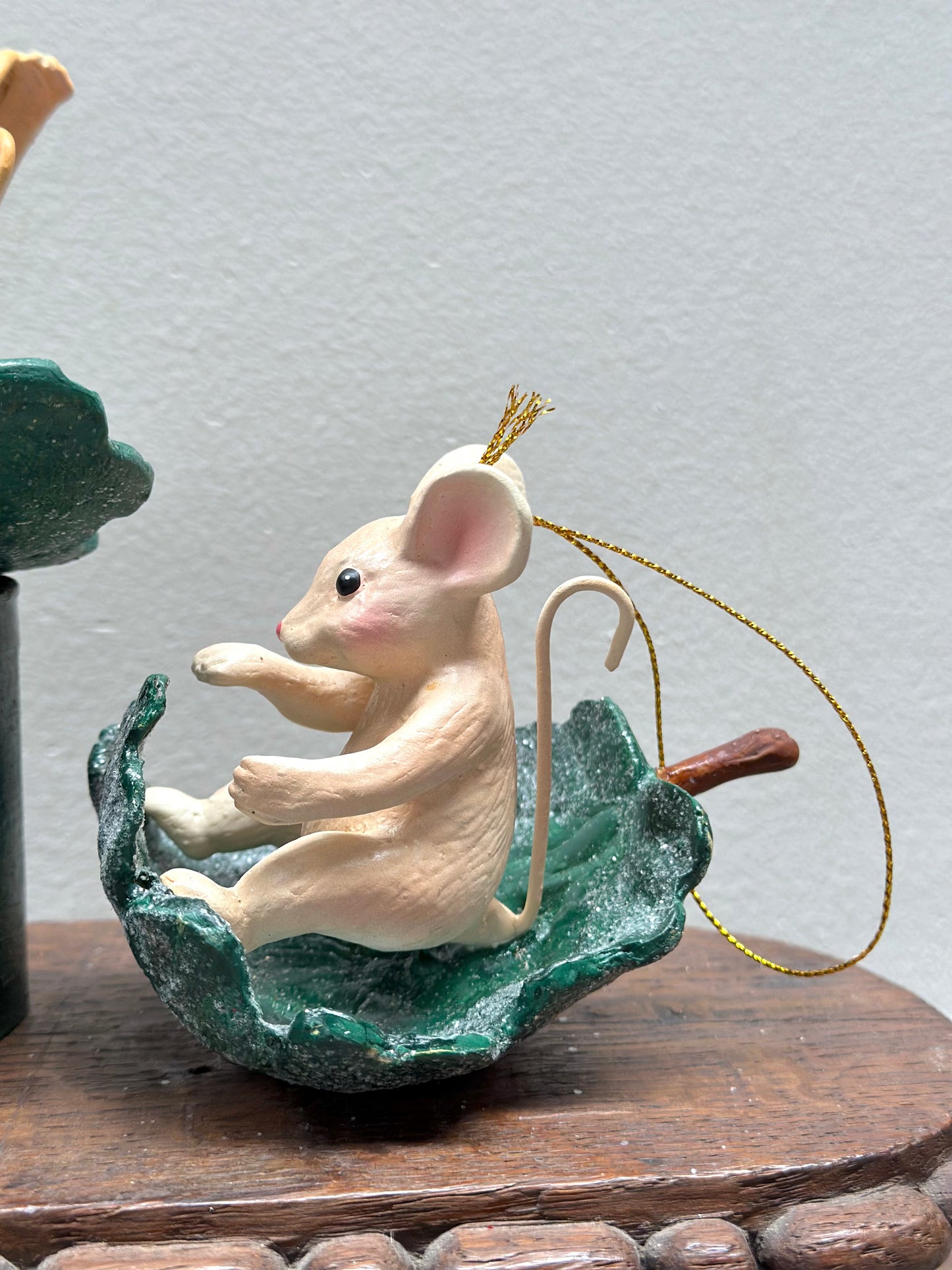 Mice on Leaves - Pair of Hanging Ornaments - Woodland Christmas