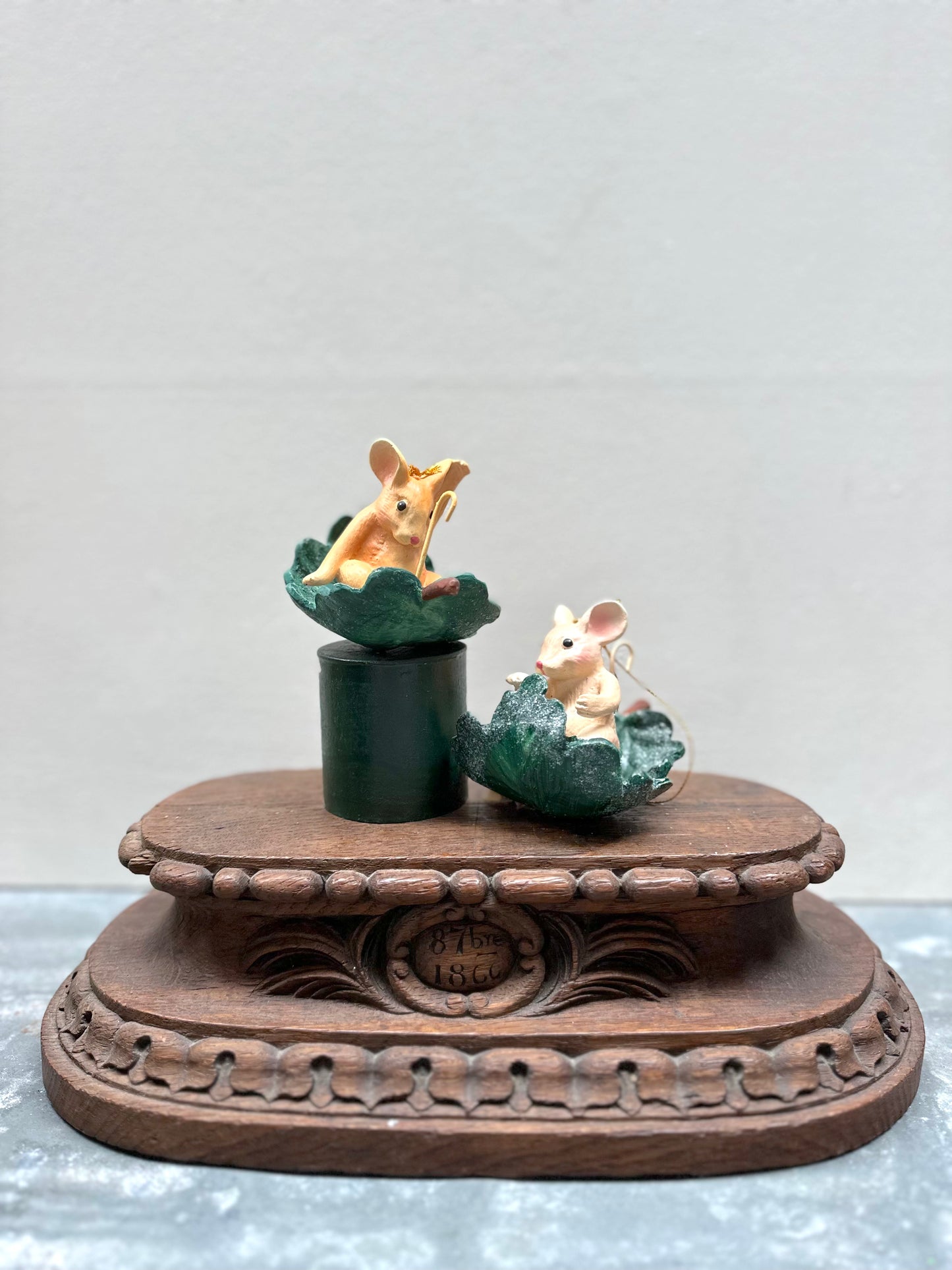 Mice on Leaves - Pair of Hanging Ornaments - Woodland Christmas