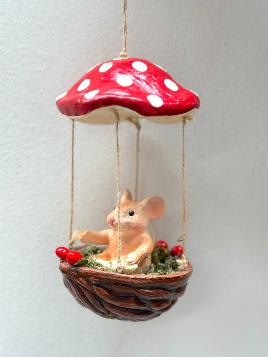 Mouse in Walnut & Mushroom - Hanging Ornament - Woodland Christmas