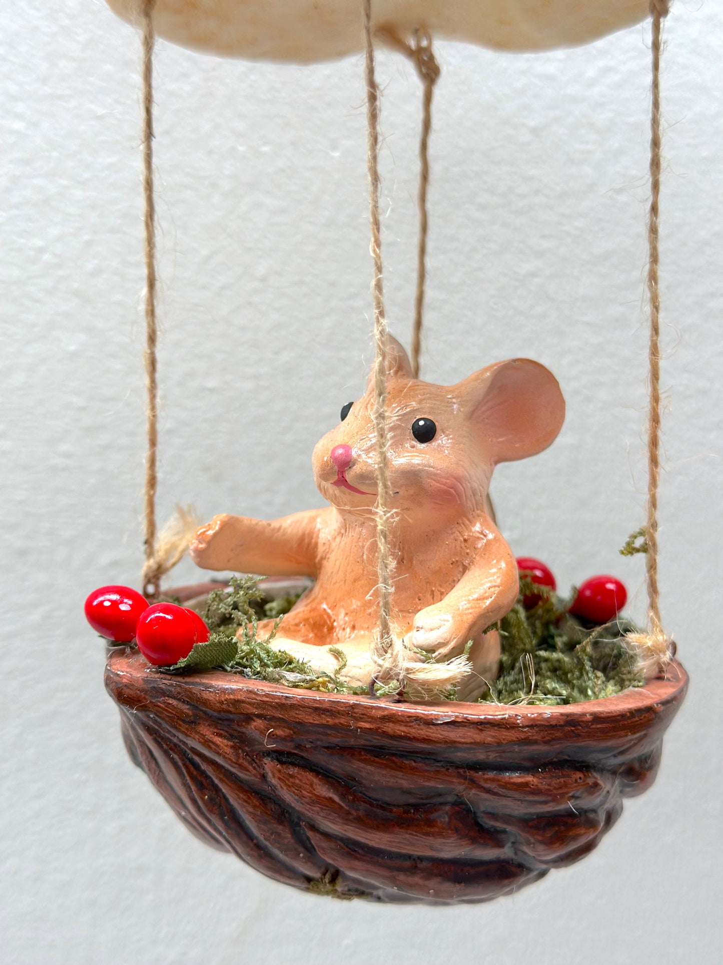 Mouse in Walnut & Mushroom - Hanging Ornament - Woodland Christmas