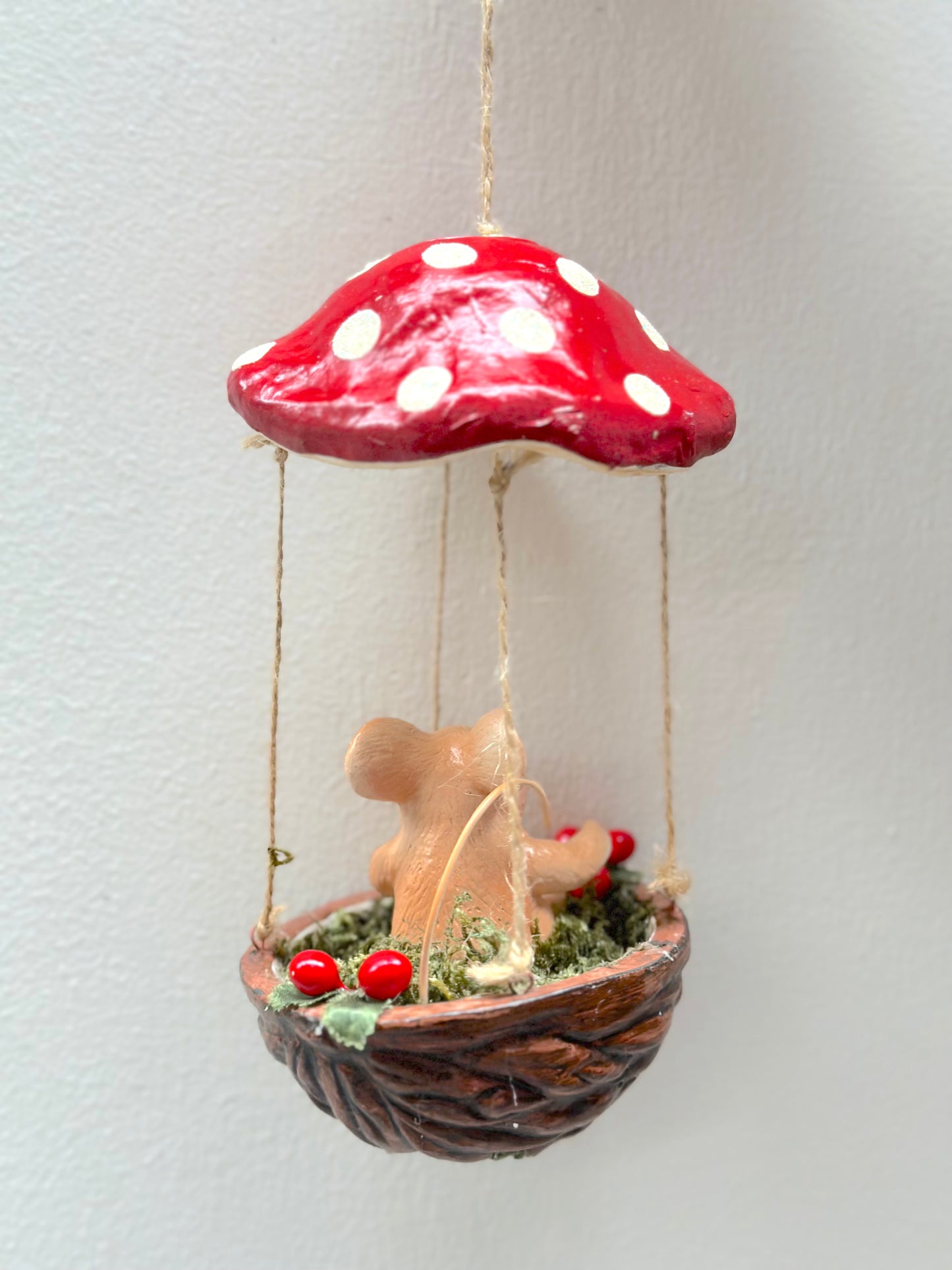 Mouse in Walnut & Mushroom - Hanging Ornament - Woodland Christmas