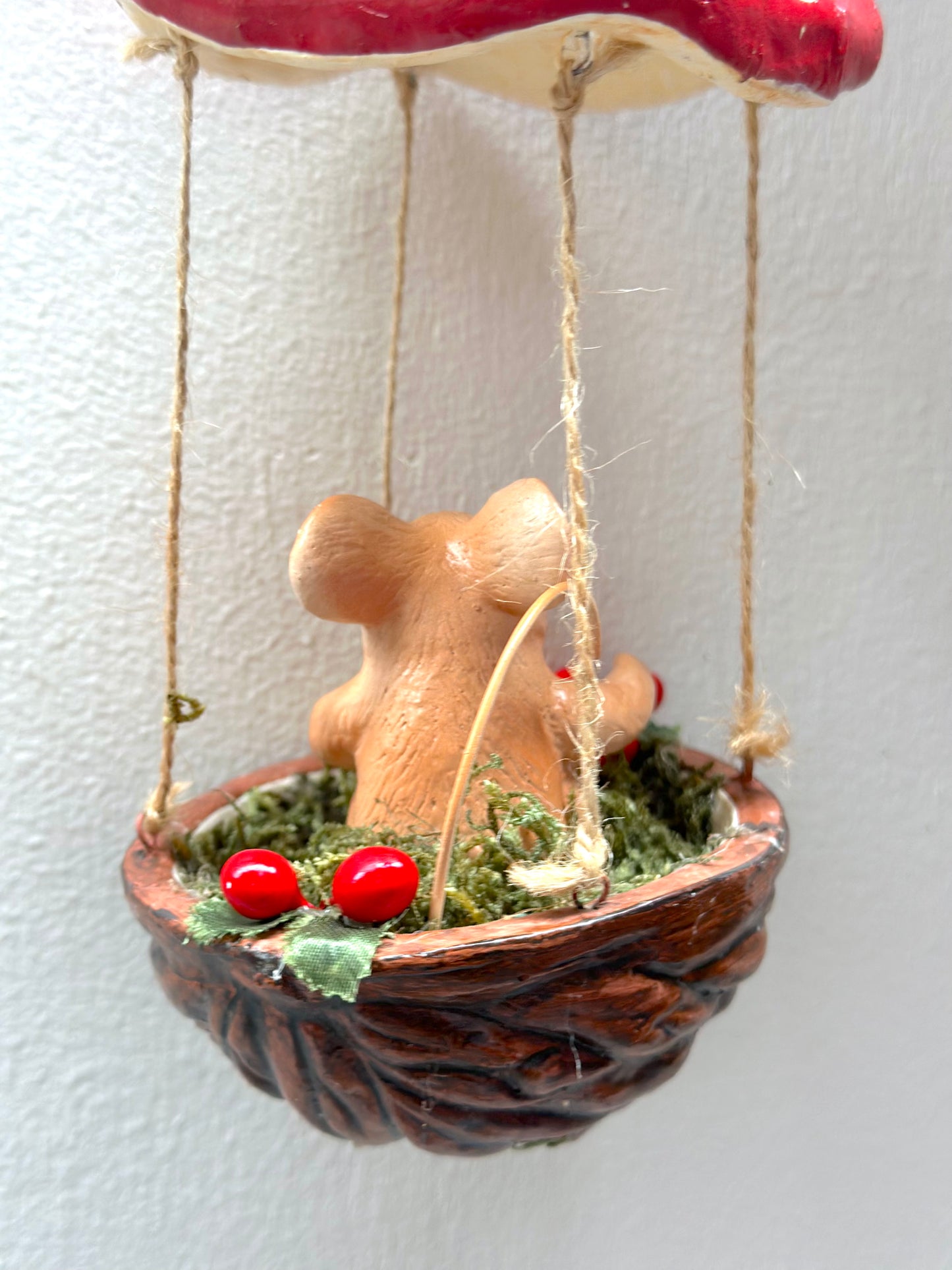 Mouse in Walnut & Mushroom - Hanging Ornament - Woodland Christmas
