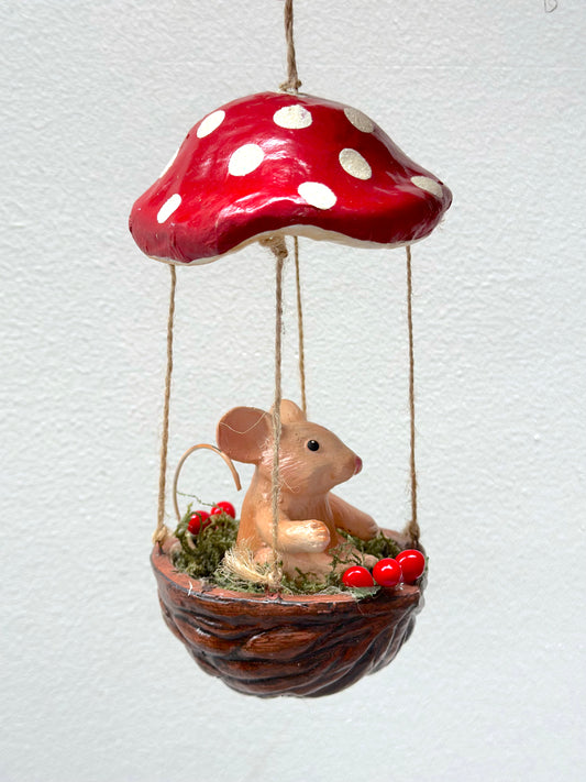 Mouse in Walnut & Mushroom - Hanging Ornament - Woodland Christmas