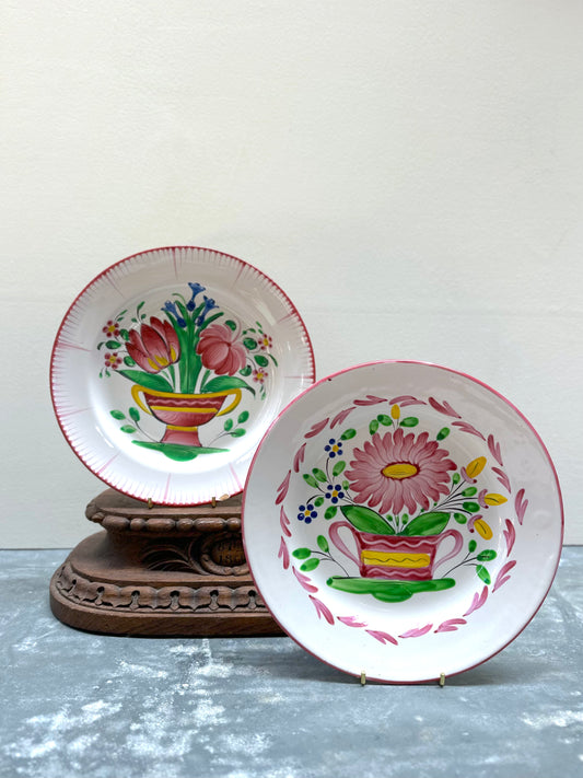 Antique French 'St Clement' Floral Plates - Dahlia & Tulip