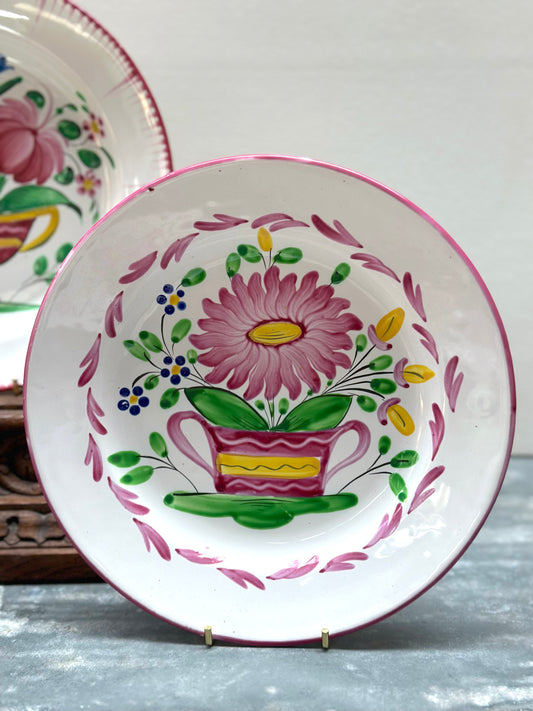 Antique French 'St Clement' Floral Plates - Dahlia & Tulip