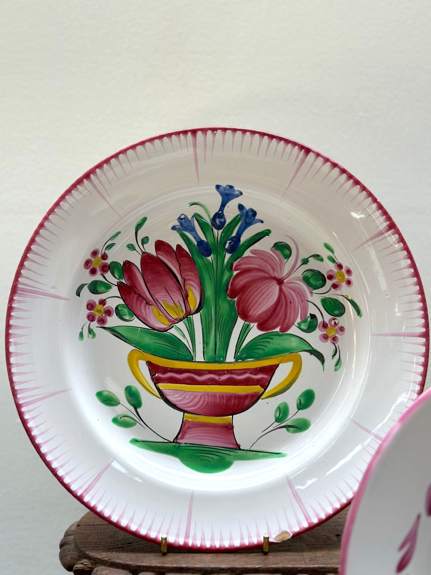 Antique French 'St Clement' Floral Plates - Dahlia & Tulip