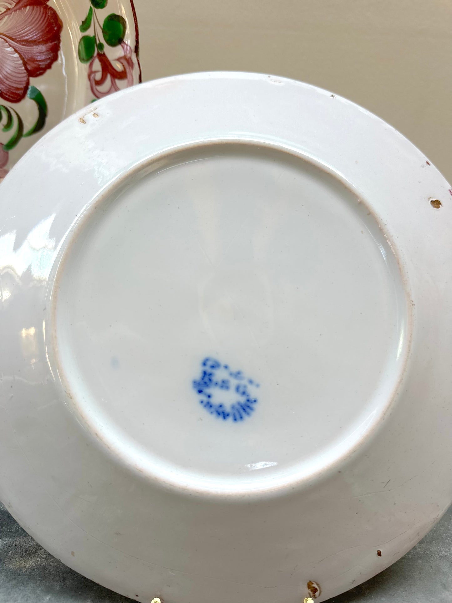 Antique French 'Luneville' Floral Plates - Rooster & Bouquet