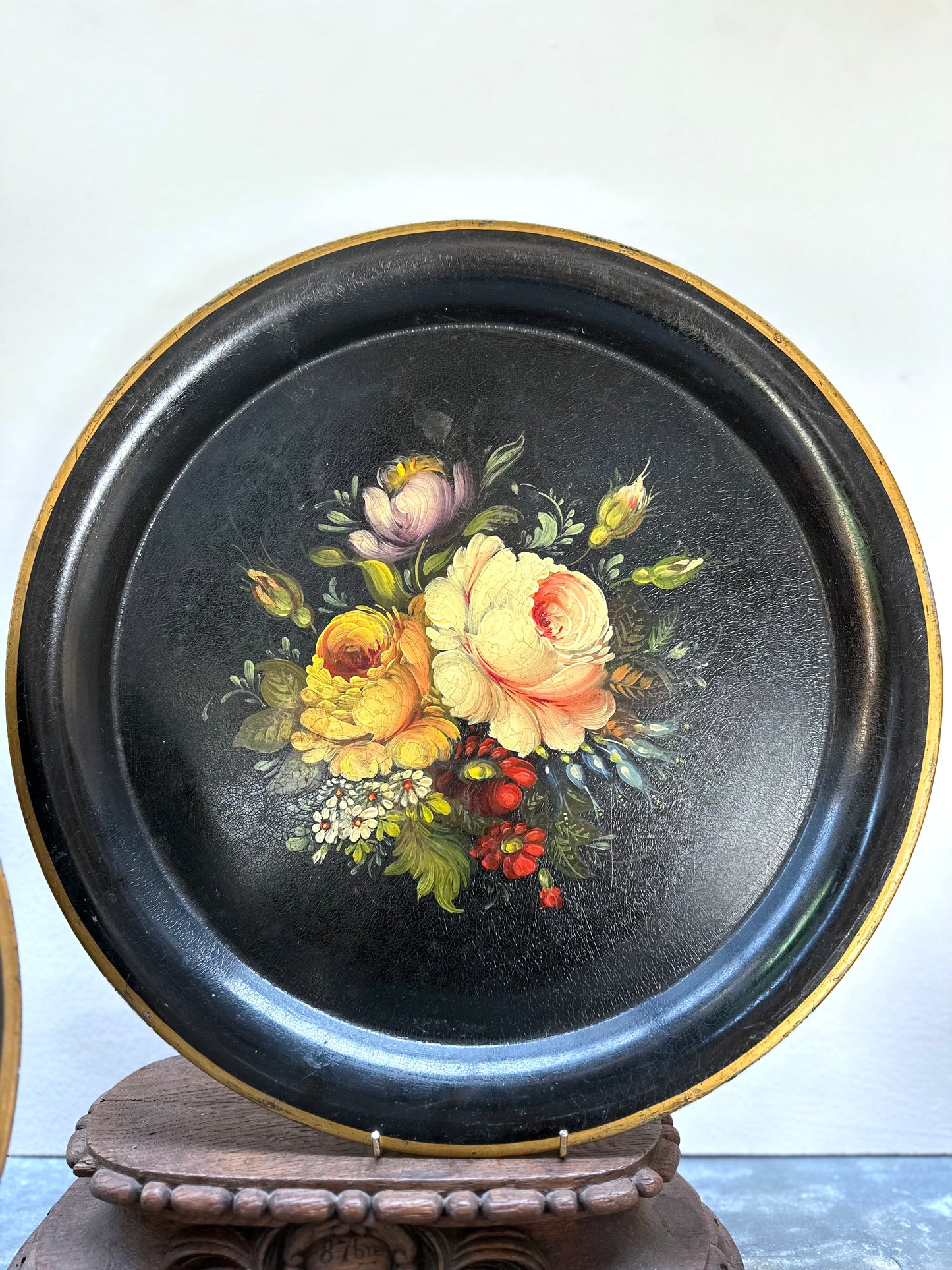 Antique French Napoleon III Hand Painted Floral Trays