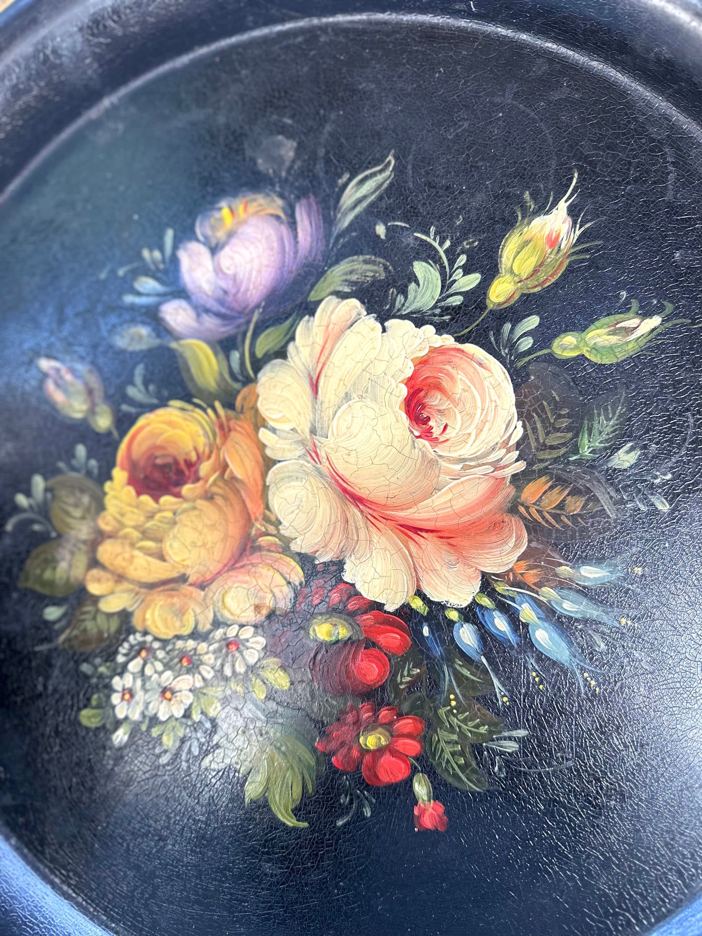 Antique French Napoleon III Hand Painted Floral Trays