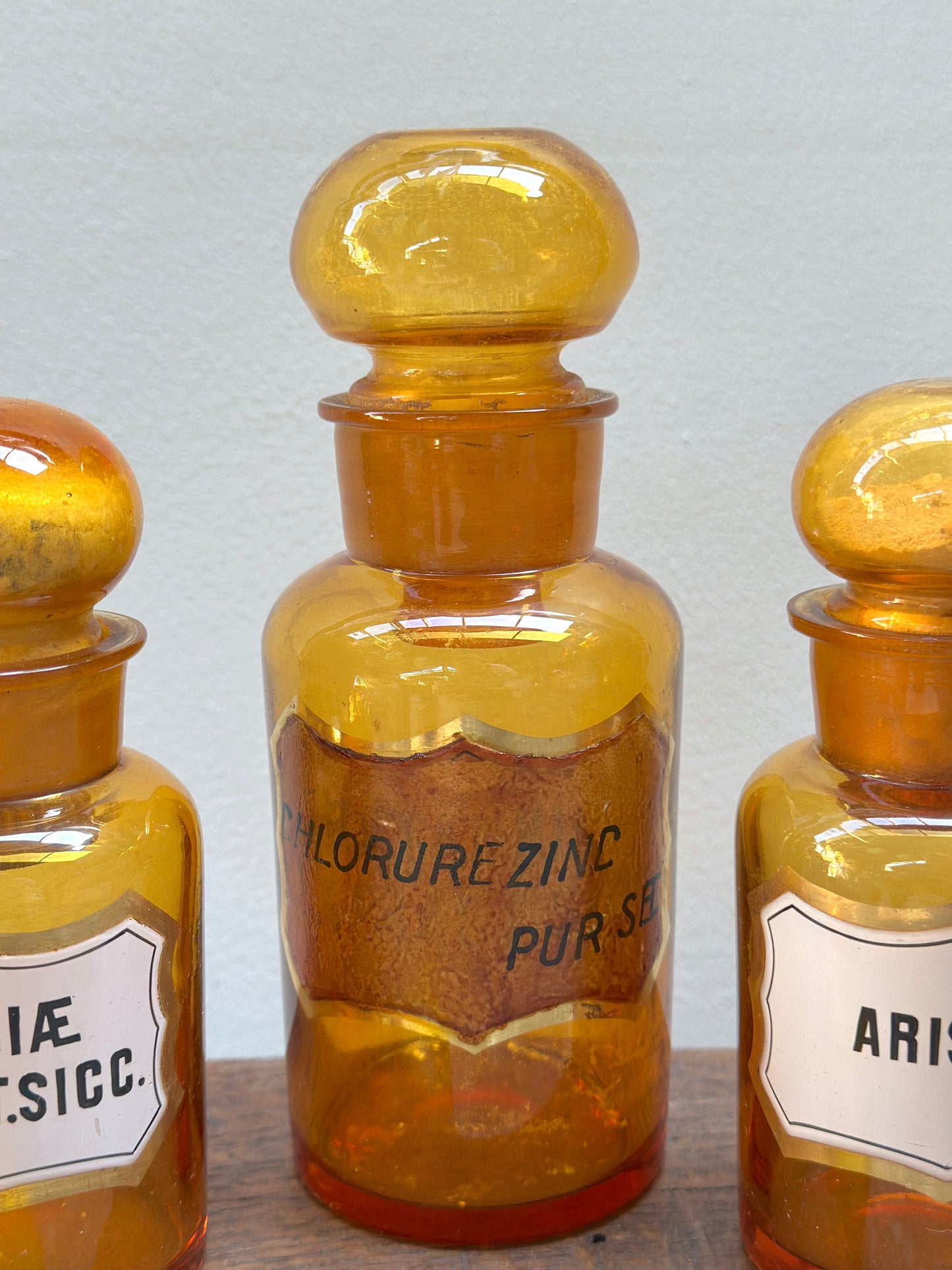 Antique French Set of Apothocary Bottles - Amber Glass III